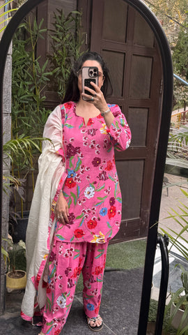 Pink cotton farshi kurta set