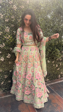 3D work lehenga