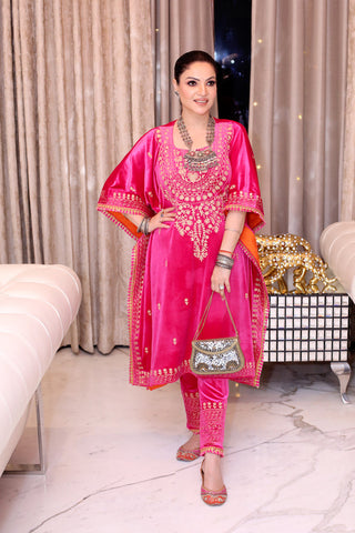 Pink Embroidered Kaftan Set