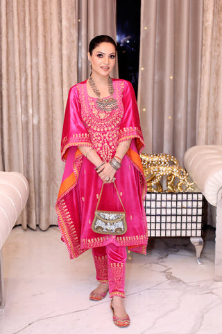 Pink Embroidered Kaftan Set