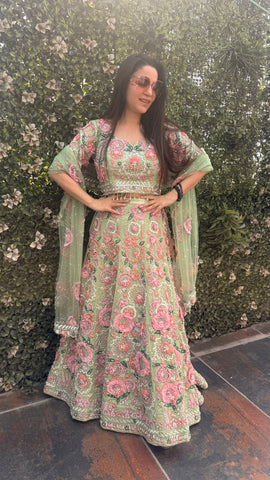 3D work lehenga