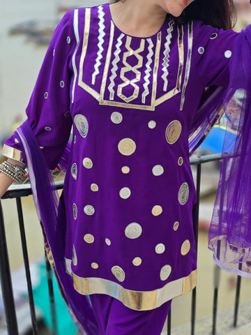 Leather work A-line suit (Banaras edit)