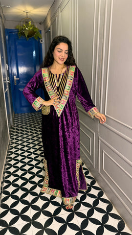 Purple velvet long kurta