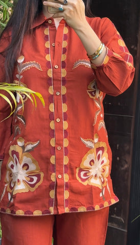 Embroidered cotton linen coord set