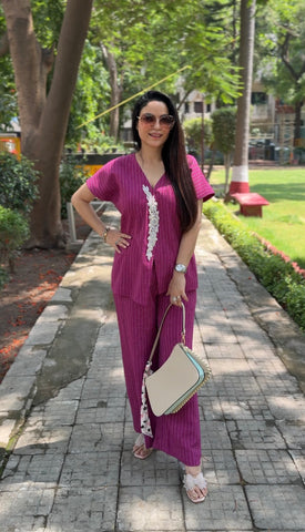 Stripes pink linen coord set