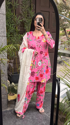 Pink cotton farshi kurta set