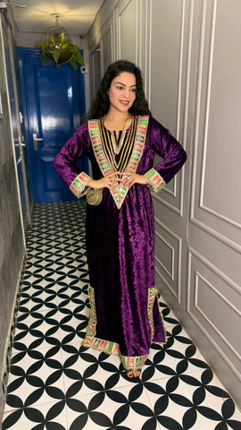 Purple velvet long kurta