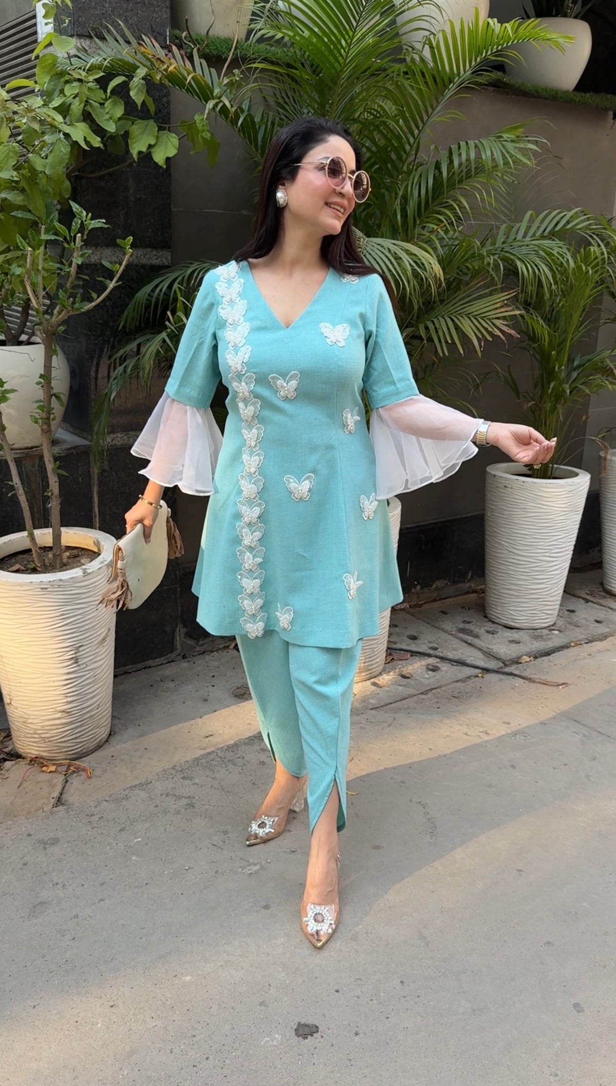 Indo western aqua blue coord set