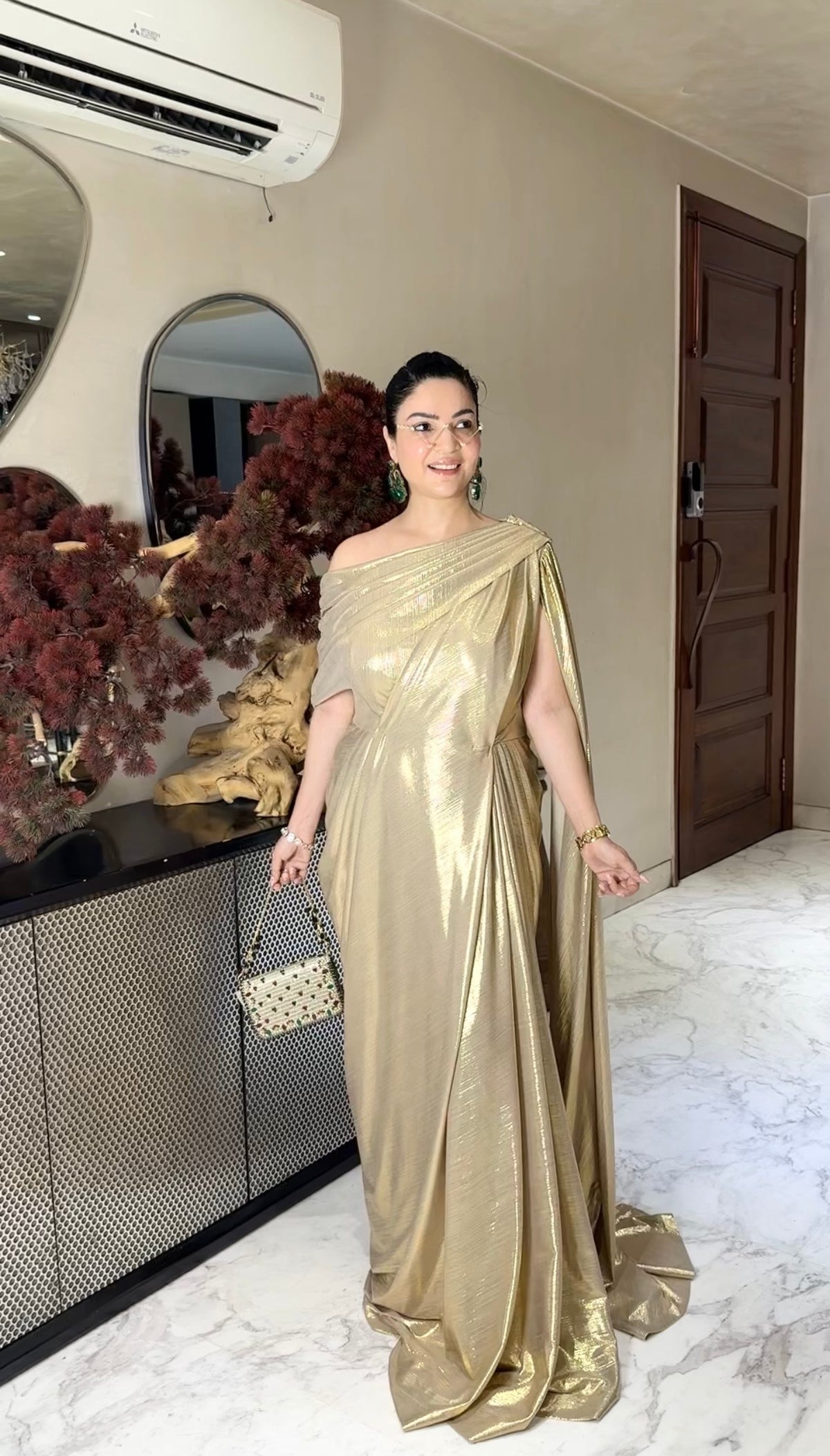 Metallic Drape Gown