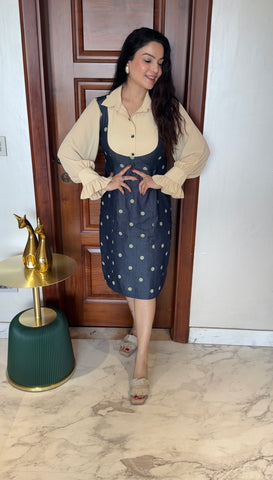 Denim polka dress