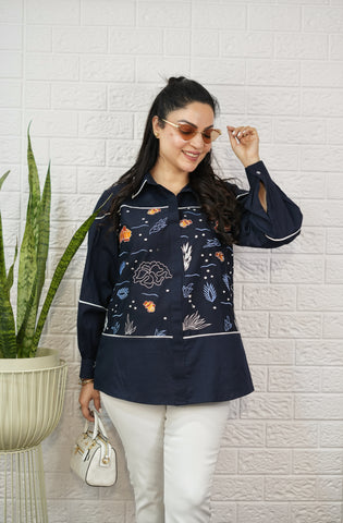 Fish embroidery shirt