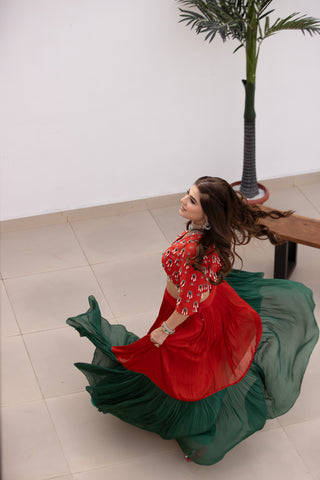 Red Embellished Lehenga