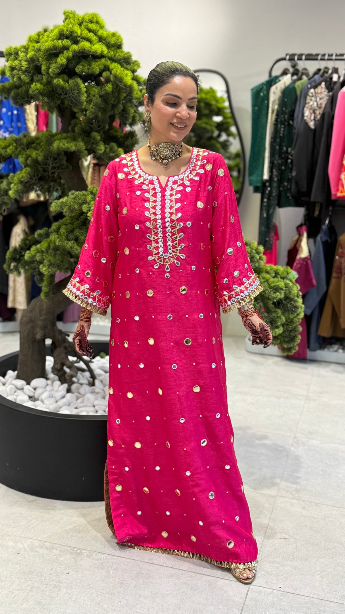 Leather work long kurta