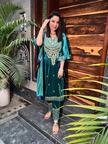 Green Embroidered kaftan Set