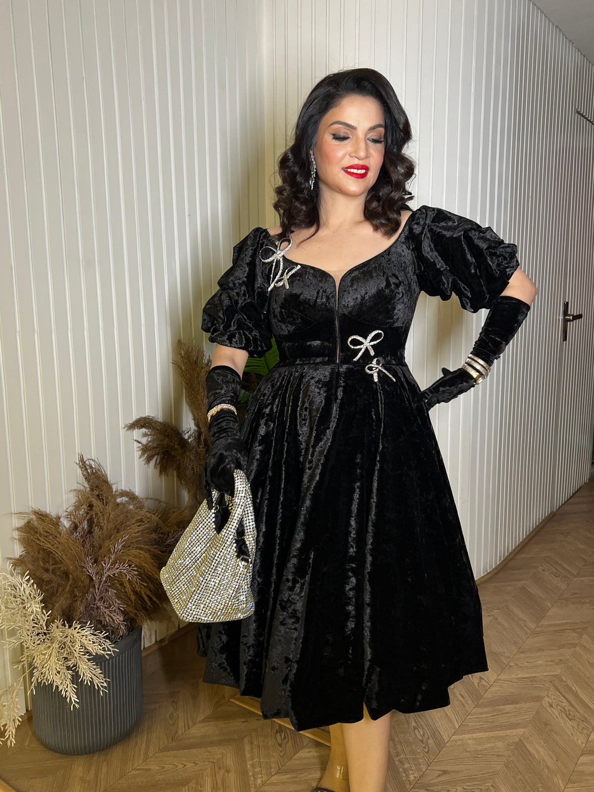 Black Velvet Dress with gloves eshadatta Black Velvet Dress with gloves eshadatta