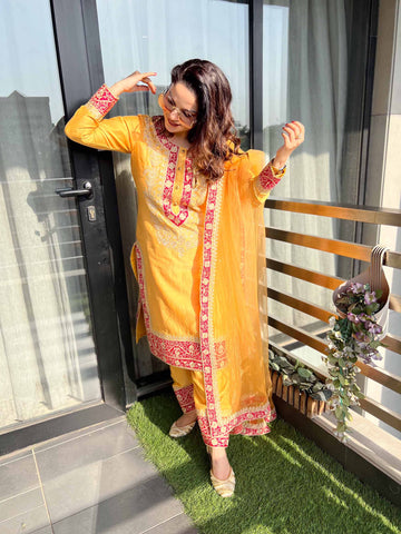 Bright Yellow Embroidered Suit