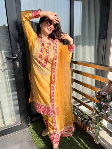 Bright Yellow Embroidered Suit