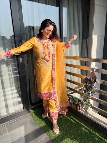 Bright Yellow Embroidered Suit